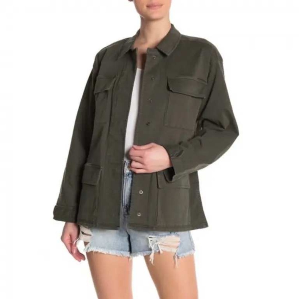 Good American Utility Jacket Women 3 L Green Cotton Blend Cargo Military GMJA727